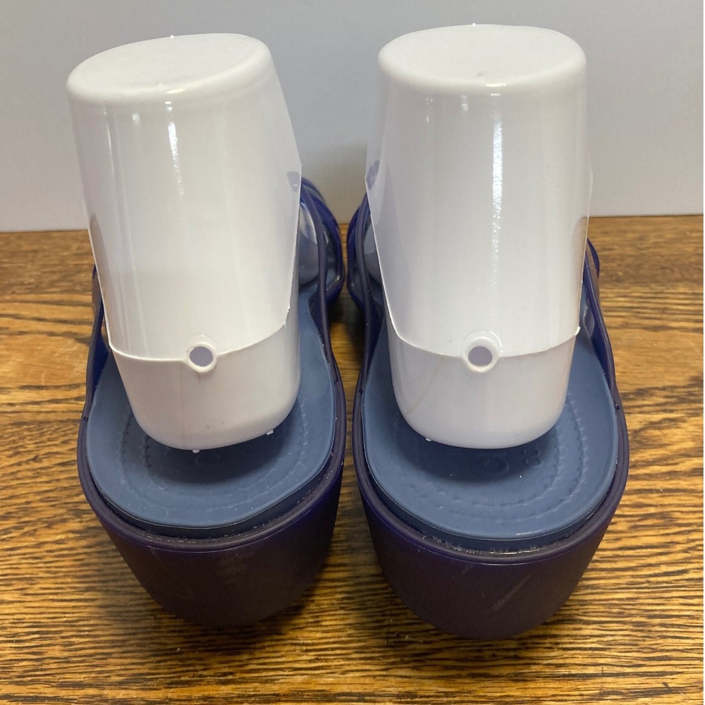 Crocs Isabella Strappy Wedge Sandals Navy Blue Teal Womens 10 Comfort Slip On - Picture 4 of 7